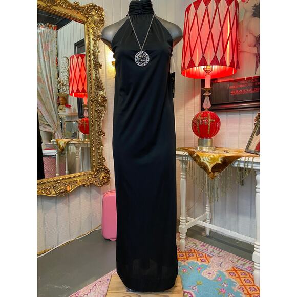 vintage 1970s black maxi dress turtleneck ruched draped disco small 70s fashion - Picture 7 of 8